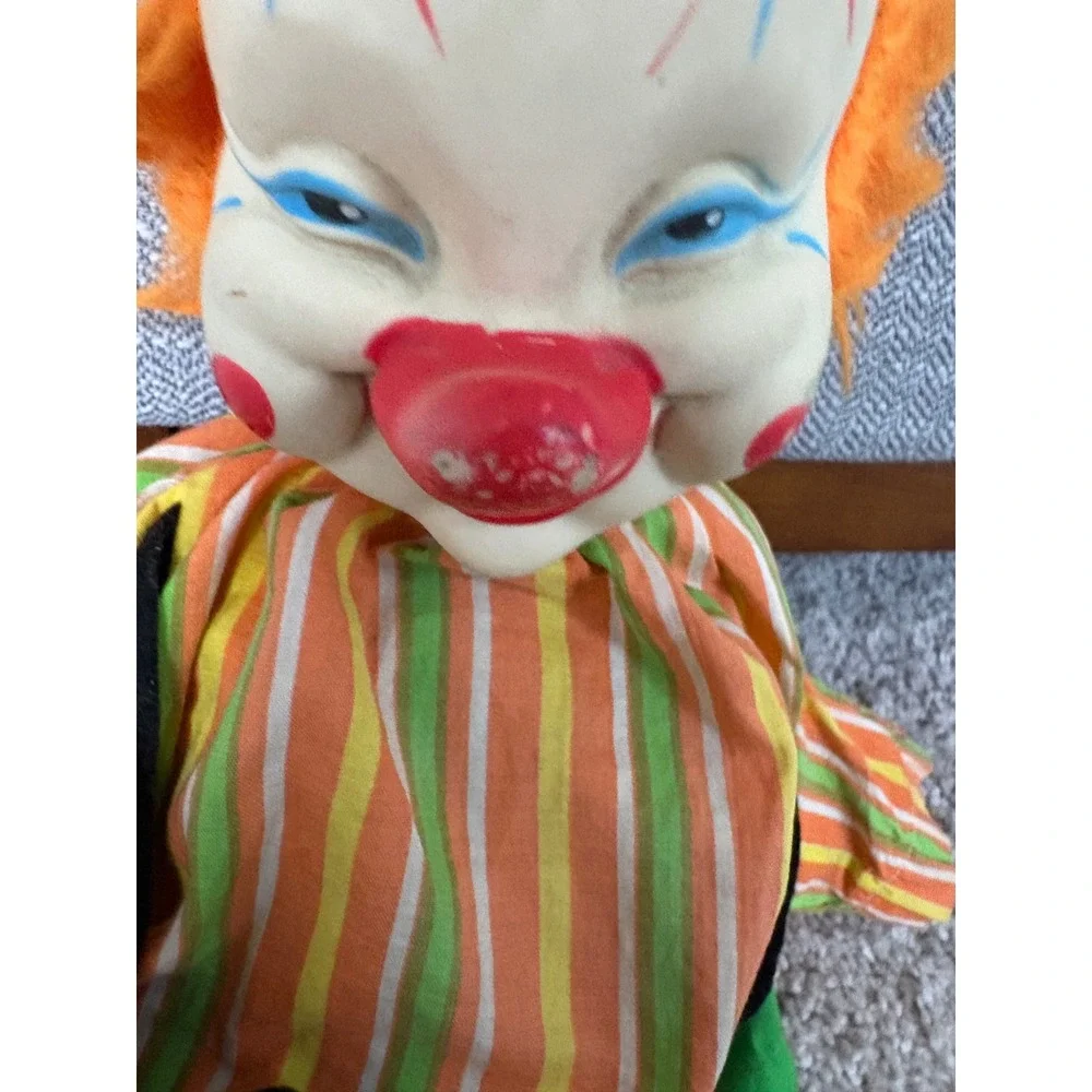Vintage 1963 Gund J‎ Swedlin Rubber Face Clown Doll Striped Plush Toy MCM 1960s